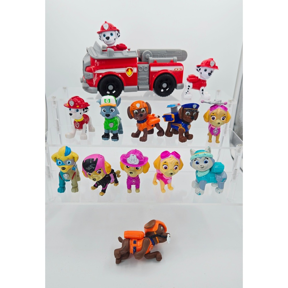 Paw Patrol Lot 13 Figures + Marshall's Fire Truck Chase Skye Everest Rocky Zuma